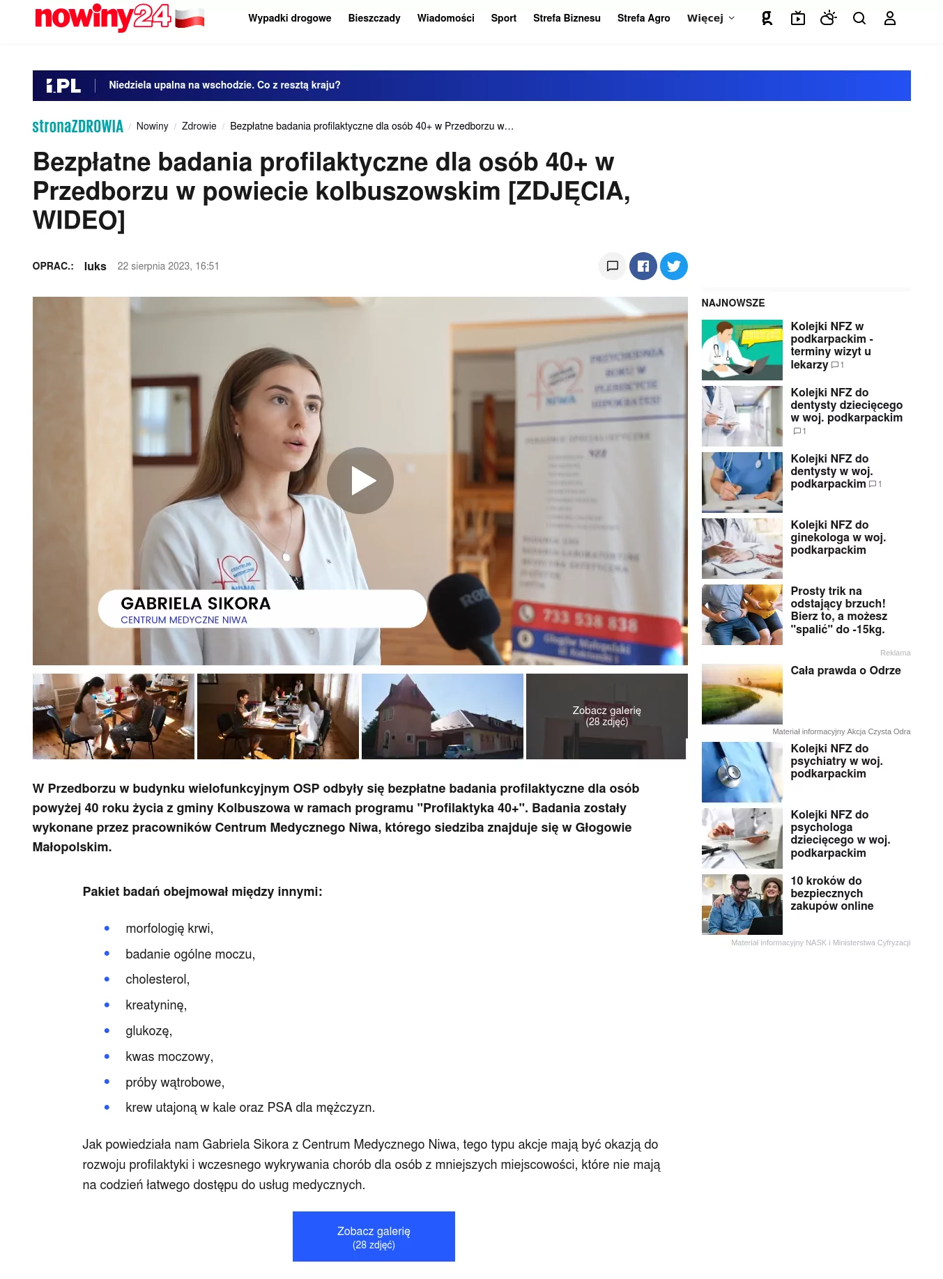 nOWINY_2023-08-22 Bezpłatnie badania profilaktyczne 40+ w Kolbuszowej [WIDEO, ZDJĘCIA]
