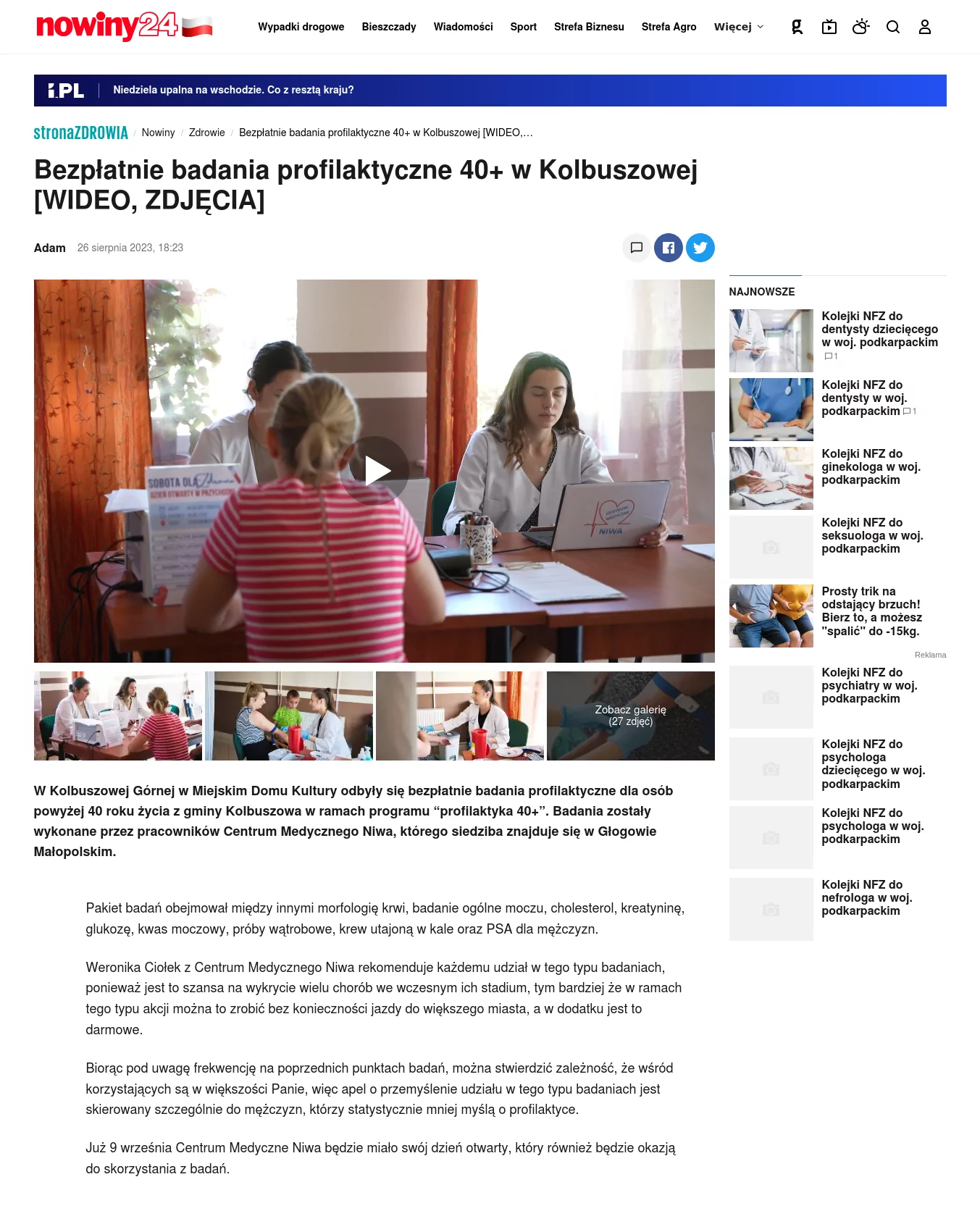 nOWINY_2023-08-26 Bezpłatnie badania profilaktyczne 40+ w Kolbuszowej [WIDEO, ZDJĘCIA]