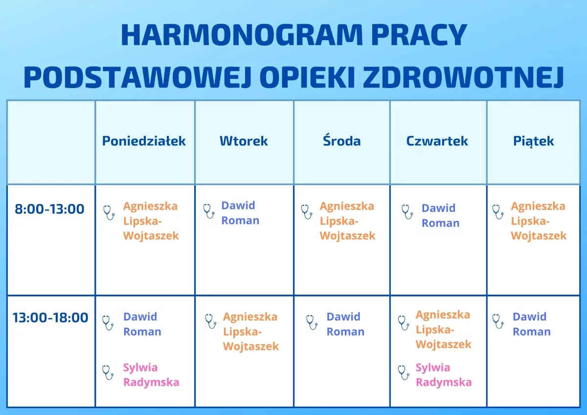 CM Niwa Głogów Młp. Aktualności 25 grafik lekarzy poz głogów