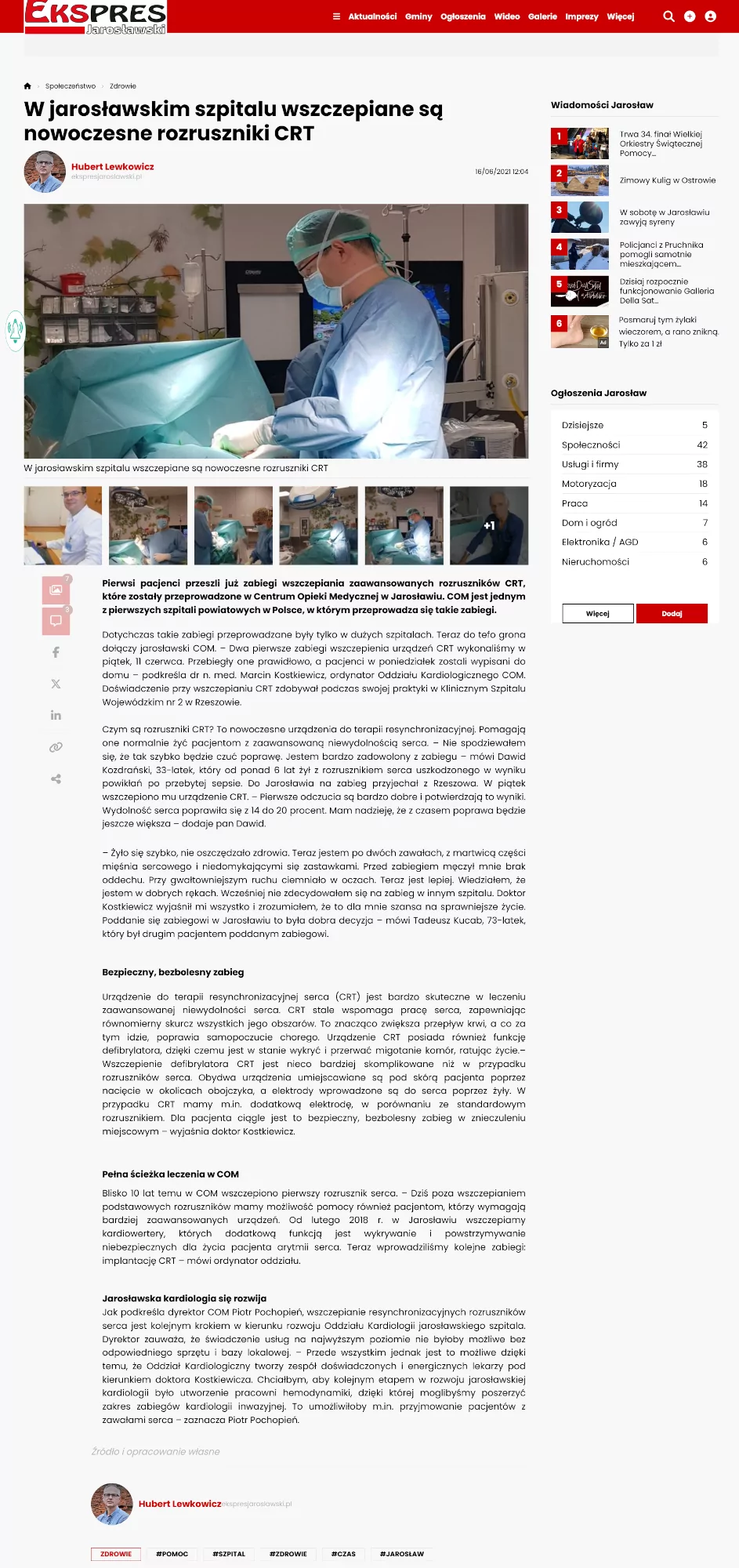 CM Niwa Głogów Młp. W jarosławskim szpitalu wszczepiane są nowoczesne rozruszniki CRT 1 CM Niwa Głogów Młp. W jaroslawskim szpitalu wszczepiane sa nowoczesne rozruszniki CRT wiadomosci Jaroslaw