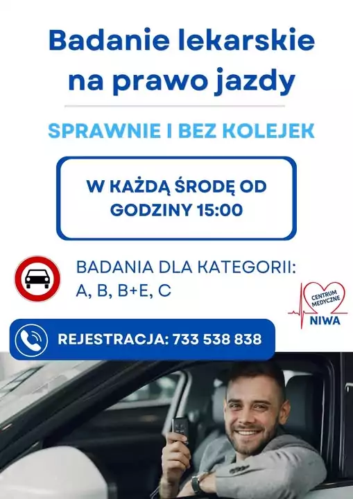 CM Niwa Głogów Młp. Badanie na prawo jazdy w kazda srode